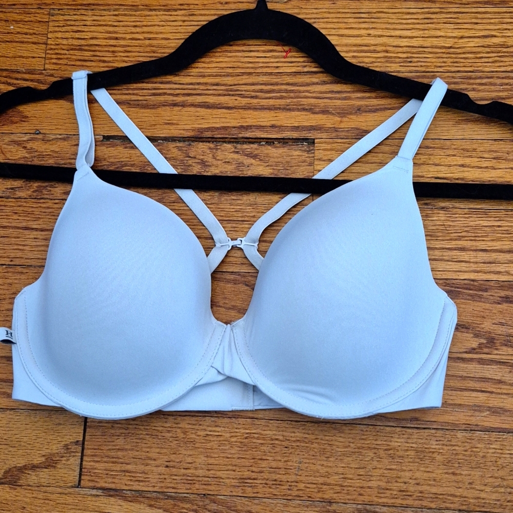 Harper Wilde Bra Grey Underwire 32DD 32E Pushup Padded Sporty Sports Bra Bk Clip